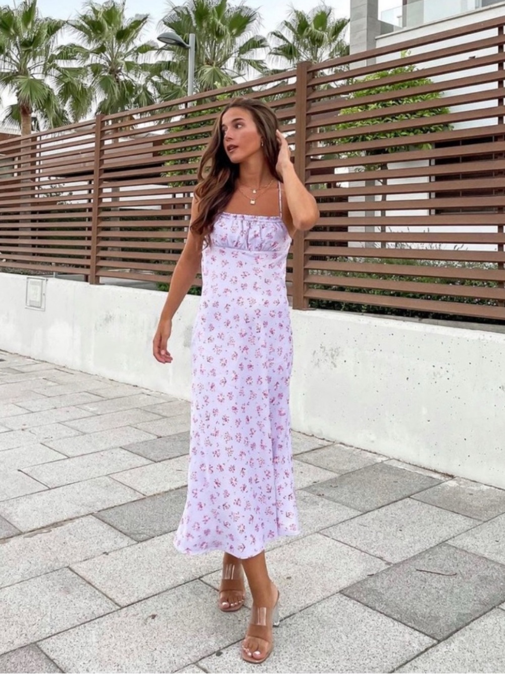Zara Lilac Floral Midi Slip Dress